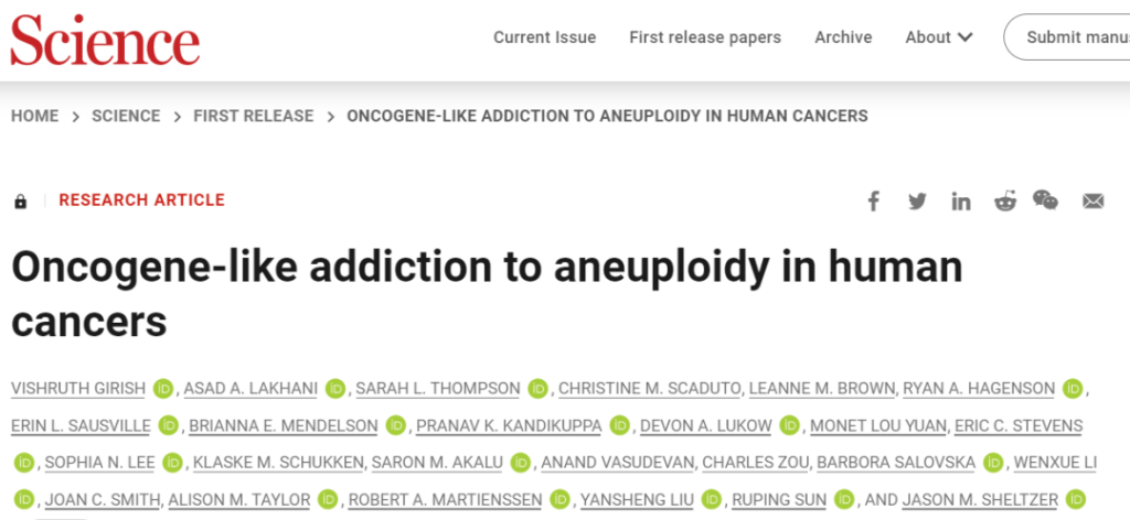 Oncogene-like addiction to aneuploidy in human cancers